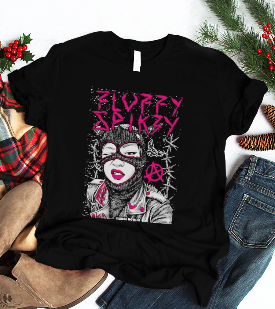 Fluffy Spikzy Elenoe Mothar Balaclava Anarchy Art With Barbed Wire And Punk T-Shirt
