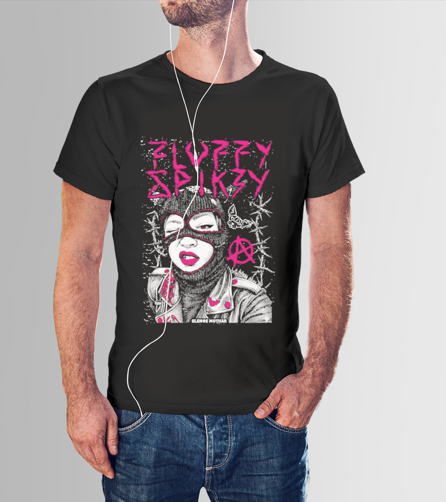Fluffy Spikzy Elenoe Mothar Balaclava Anarchy Art With Barbed Wire And Punk T-Shirt
