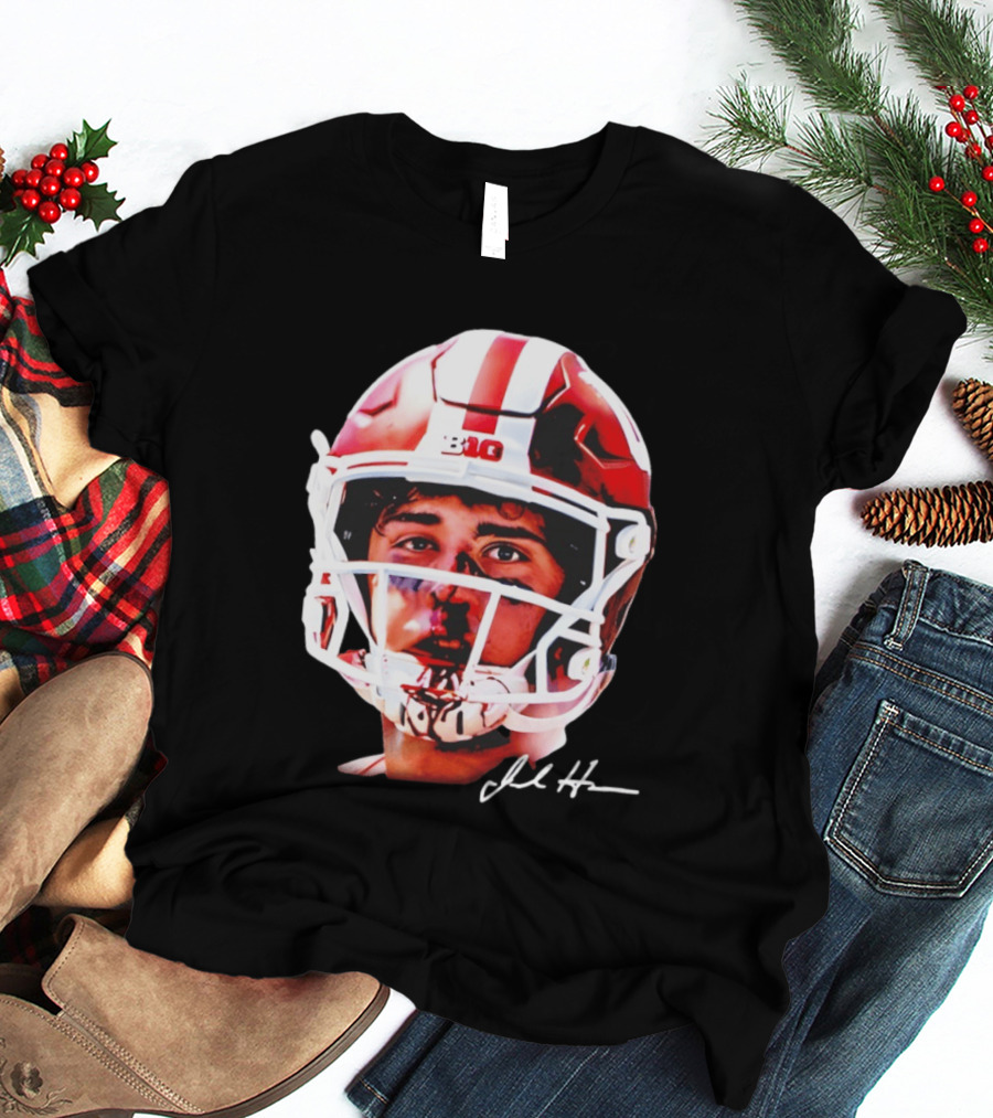 Josh Hoover Indiana Tuff Bloody Face Big Ten Football Helmet Signature T-Shirt