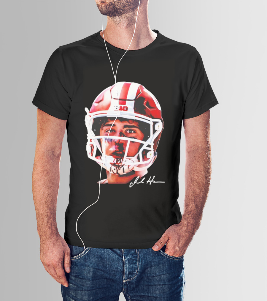 Josh Hoover Indiana Tuff Bloody Face Big Ten Football Helmet Signature T-Shirt