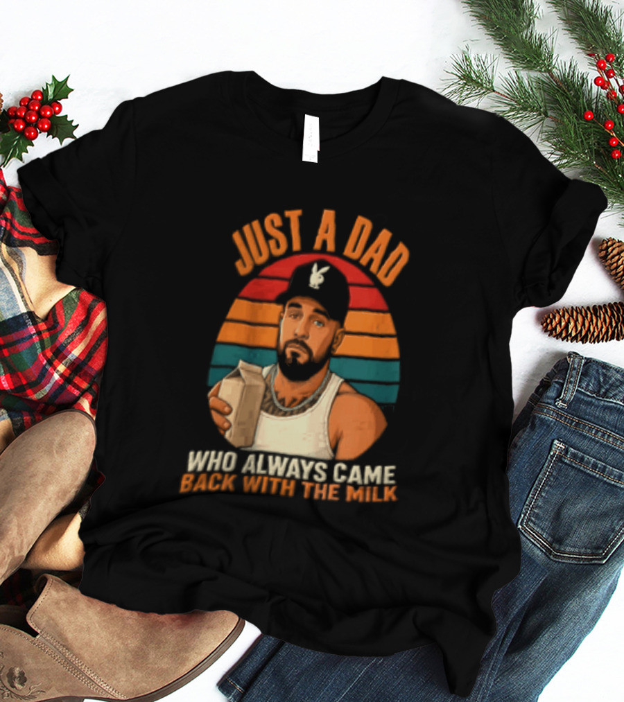 Just A Dad Who Always Came Back With The Milk Man Vintage Sunset Baseball Cap T-Shirt