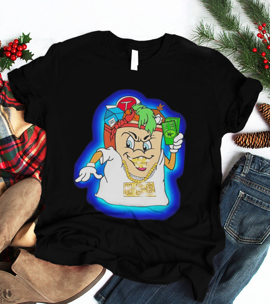 H E Buddy Bud Bucks Character Holding Bud Buck Bills And Wearing Gold Chain With Bling H E B T-Shirt