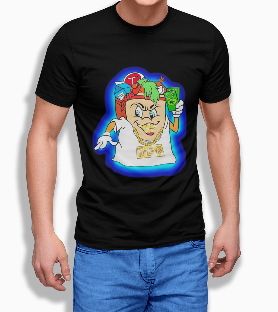 H E Buddy Bud Bucks Character Holding Bud Buck Bills And Wearing Gold Chain With Bling H E B T-Shirt