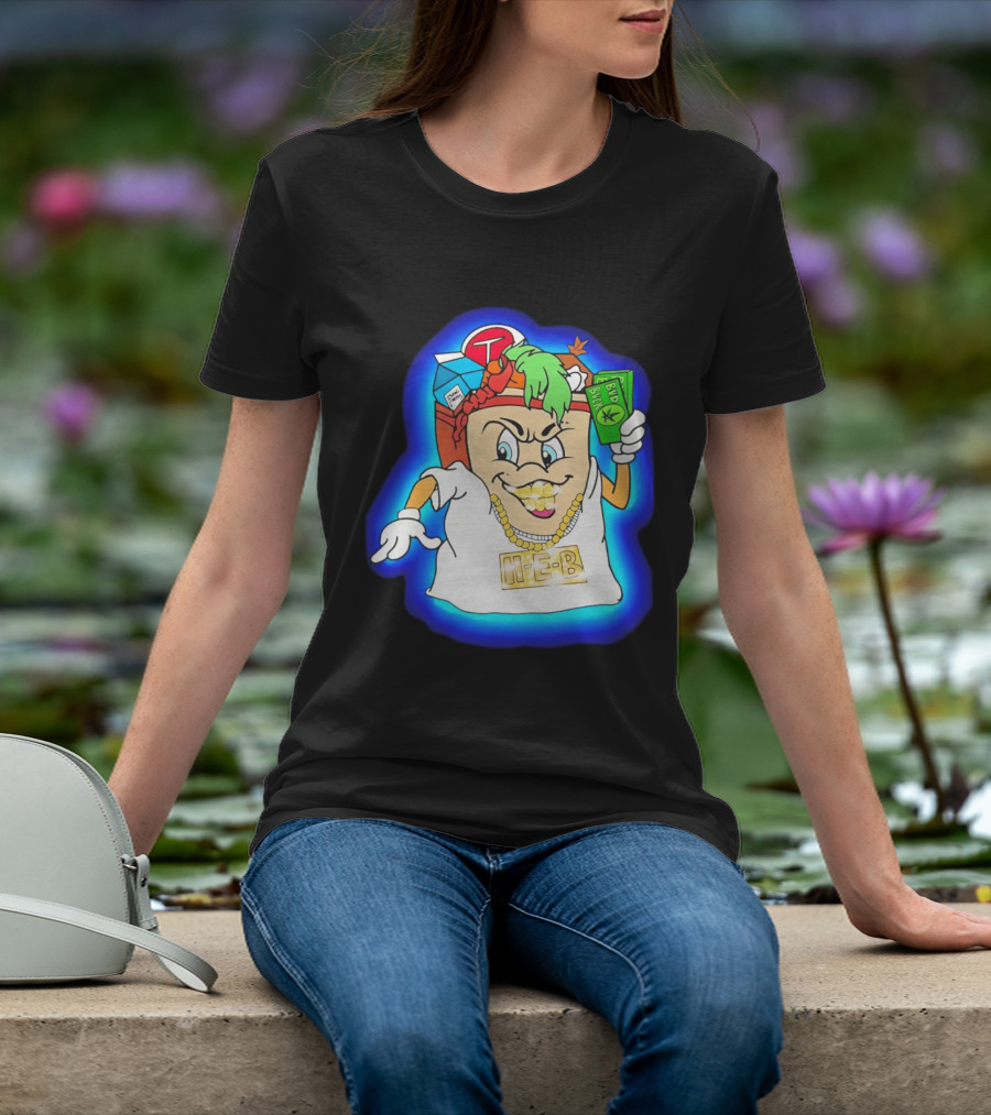 H E Buddy Bud Bucks Character Holding Bud Buck Bills And Wearing Gold Chain With Bling H E B T-Shirt