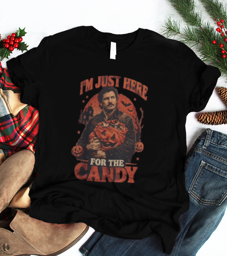 I'm Just Here For The Candy Pedro Pascal Halloween Pumpkin T-Shirt