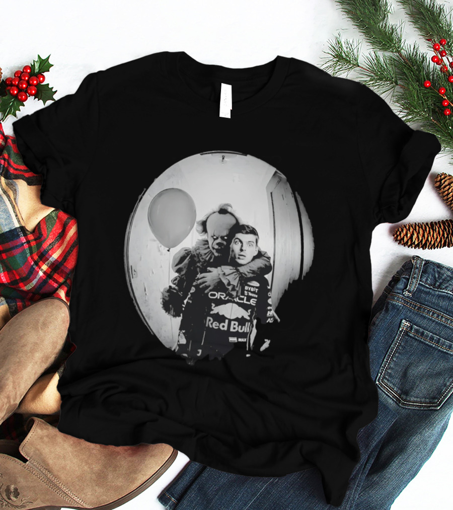 Max Verstappen Red Bull Racing And Pennywise Balloon Halloween Scene T-Shirt