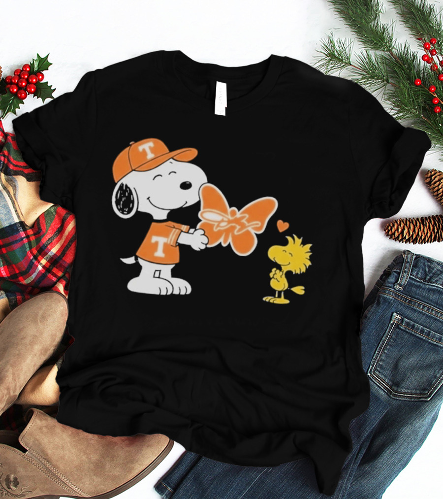 Snoopy Woodstock Tennessee Volunteers Orange Heart Butterfly T-Shirt