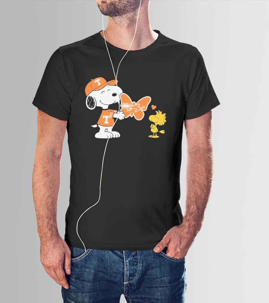 Snoopy Woodstock Tennessee Volunteers Orange Heart Butterfly T-Shirt