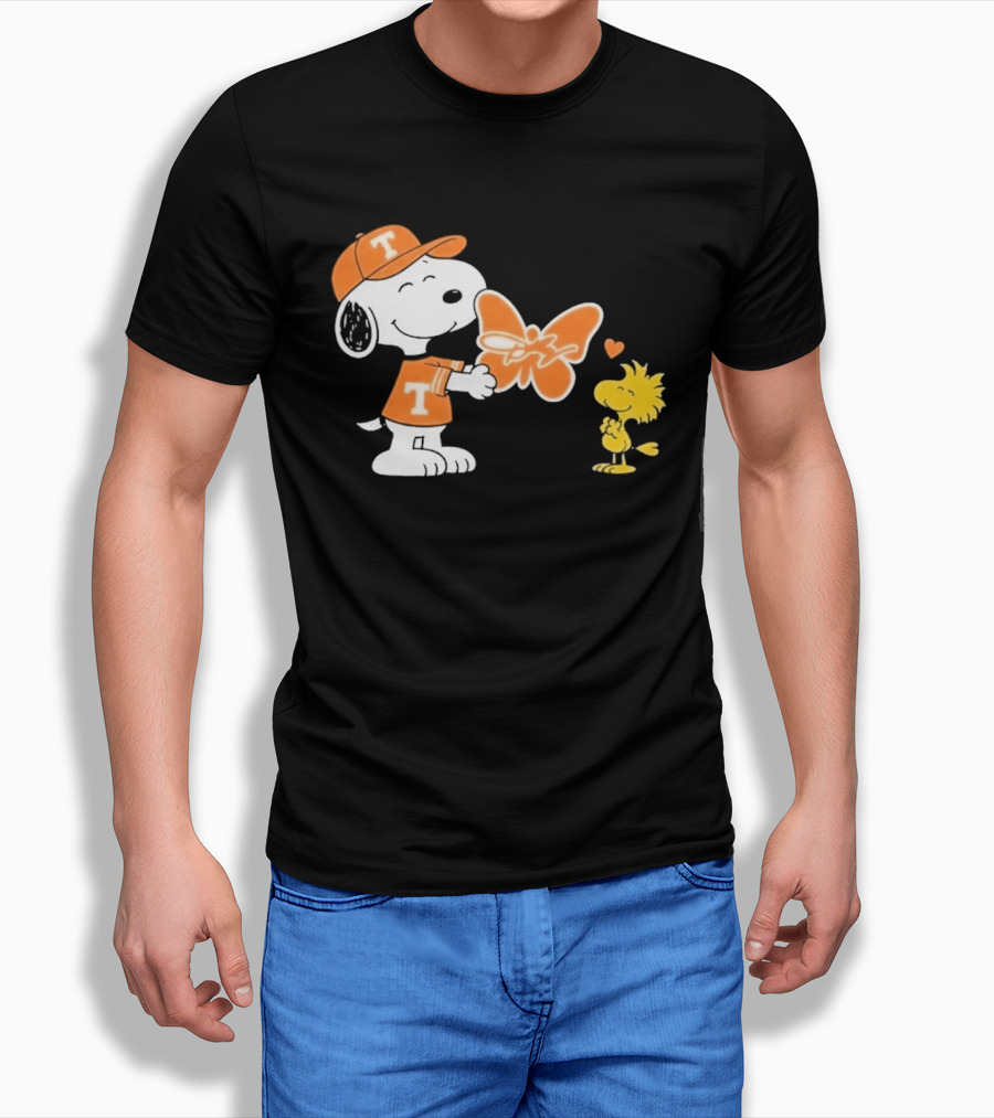Snoopy Woodstock Tennessee Volunteers Orange Heart Butterfly T-Shirt