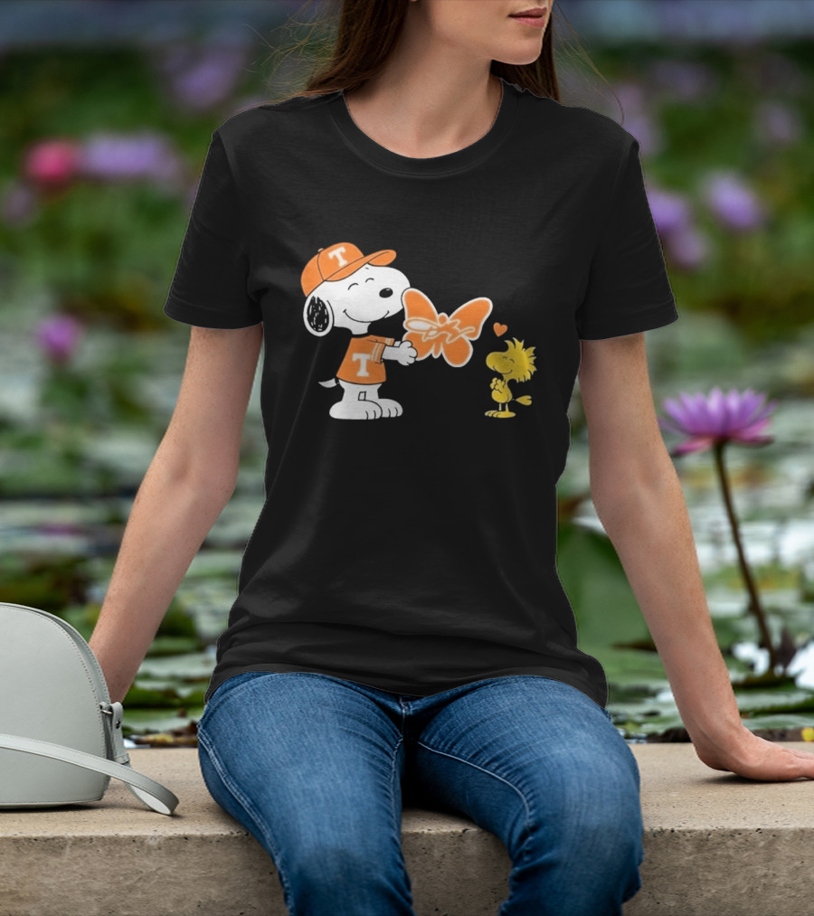 Snoopy Woodstock Tennessee Volunteers Orange Heart Butterfly T-Shirt