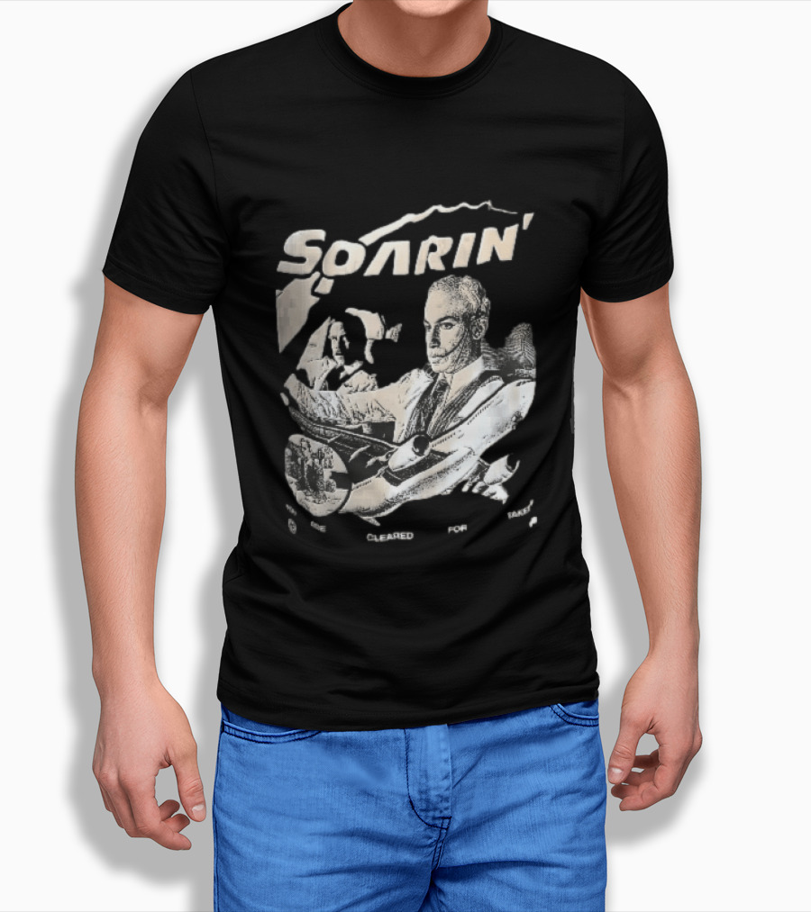 Soarin You Are Cleared For Takeoff Pilots Airplane Cockpit Halftone T-Shirt