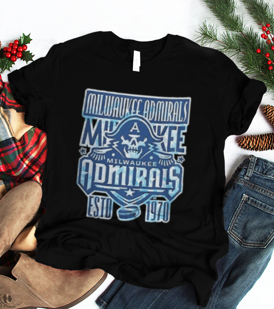 Milwaukee Admirals Estd 1970 Skull Hockey Puck Distressed Navy Blue T-Shirt