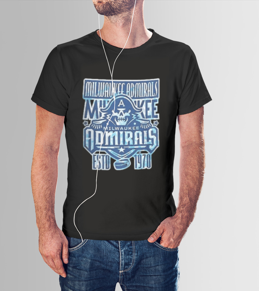 Milwaukee Admirals Estd 1970 Skull Hockey Puck Distressed Navy Blue T-Shirt