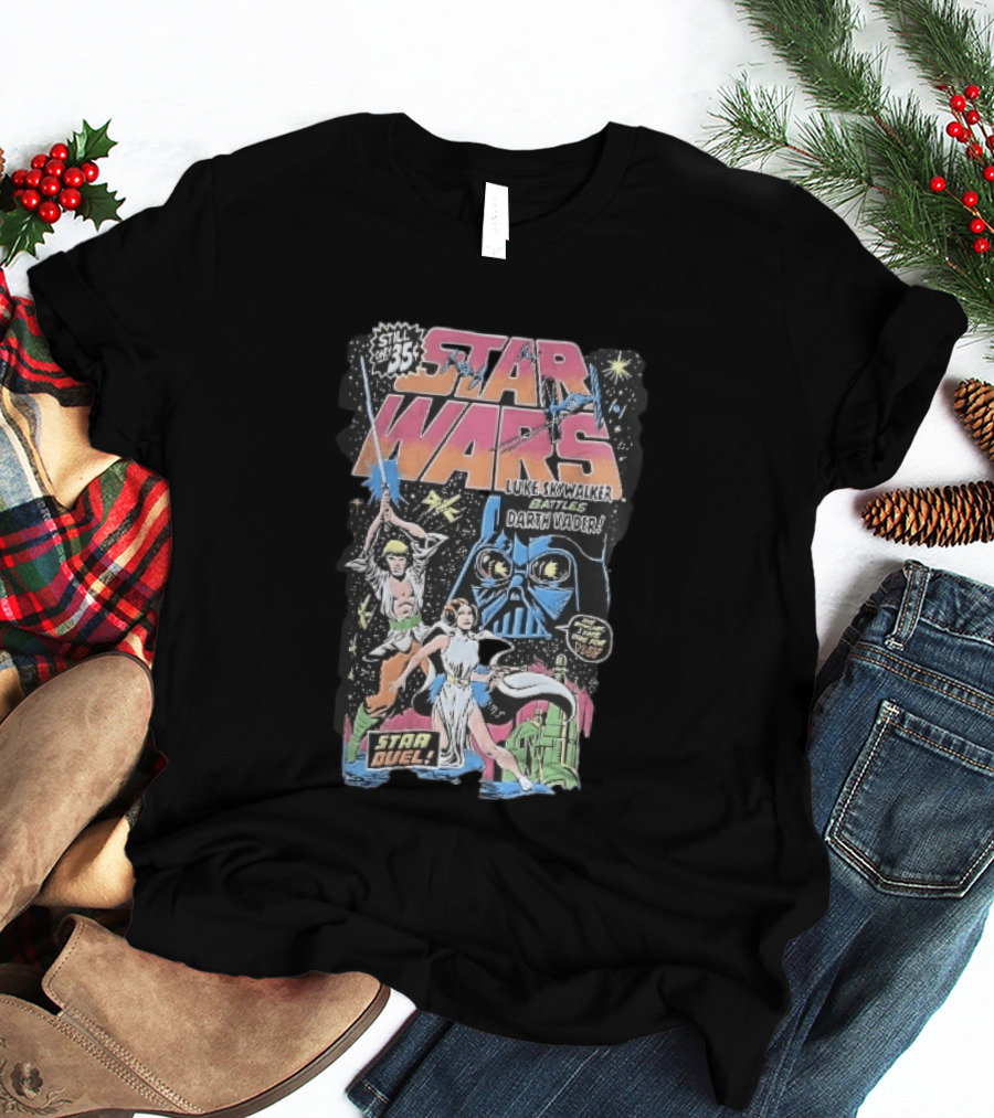 Star Wars Only 35 Cents Luke Skywalker Battles Darth Vader Star Duel Comic Cover Leia Lightsaber T-Shirt