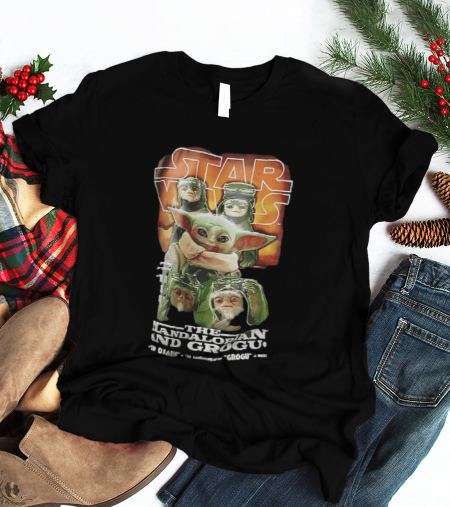 Star Wars The Mandalorian Grogu Din Djarin Anzellan Droidsmiths Collage This Is Way T-Shirt