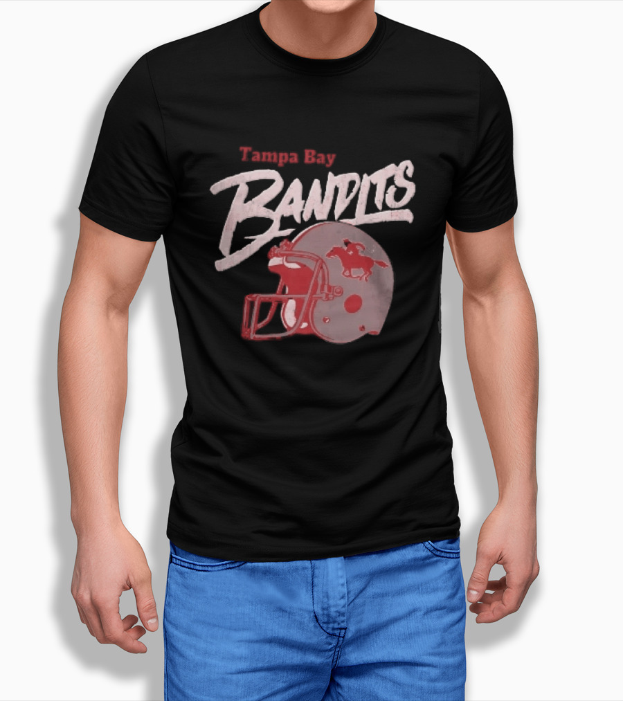 Tampa Bay Bandits Football Helmet Horseback Rider Distressed T-Shirt