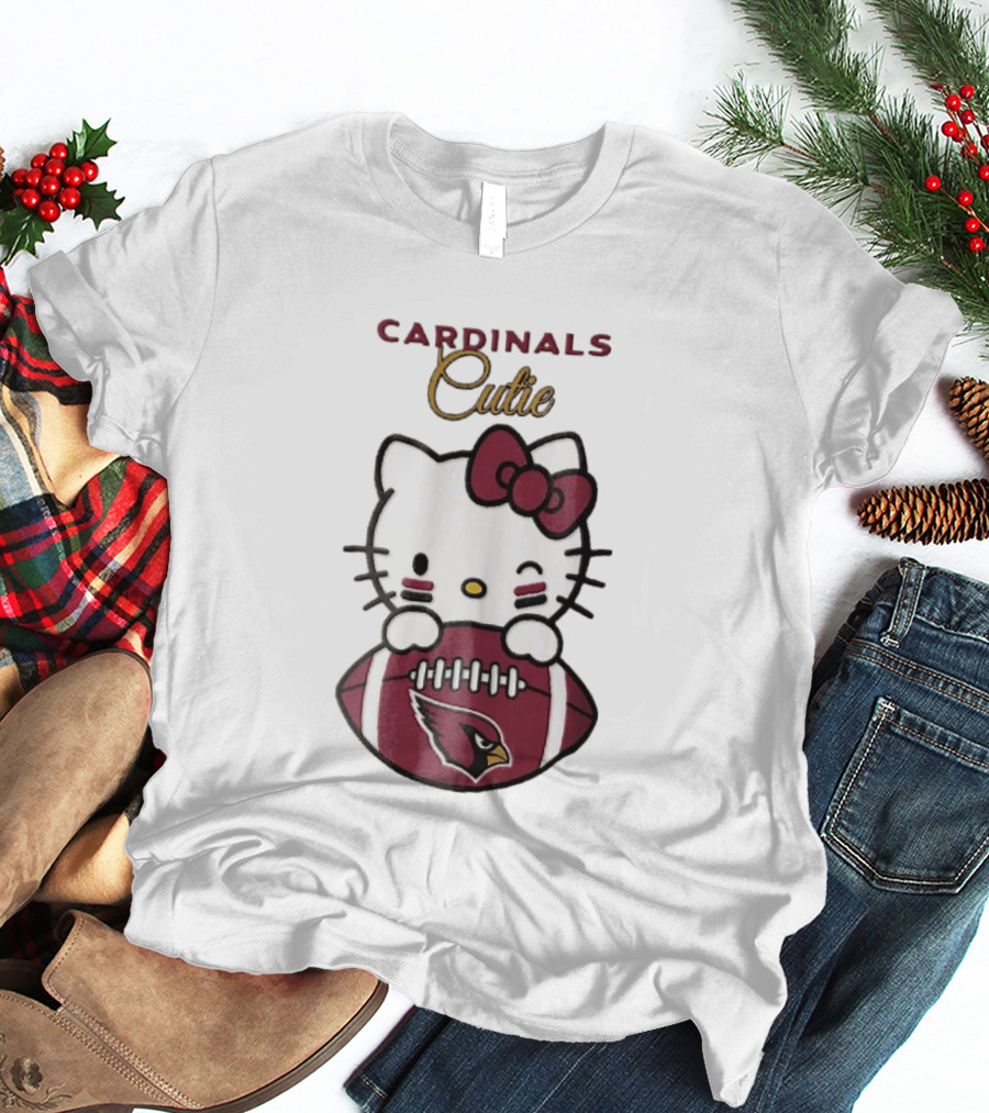 Cardinals Cutie Winking Cartoon Cat Holding Football With Arizona Cardinals T-Shirt