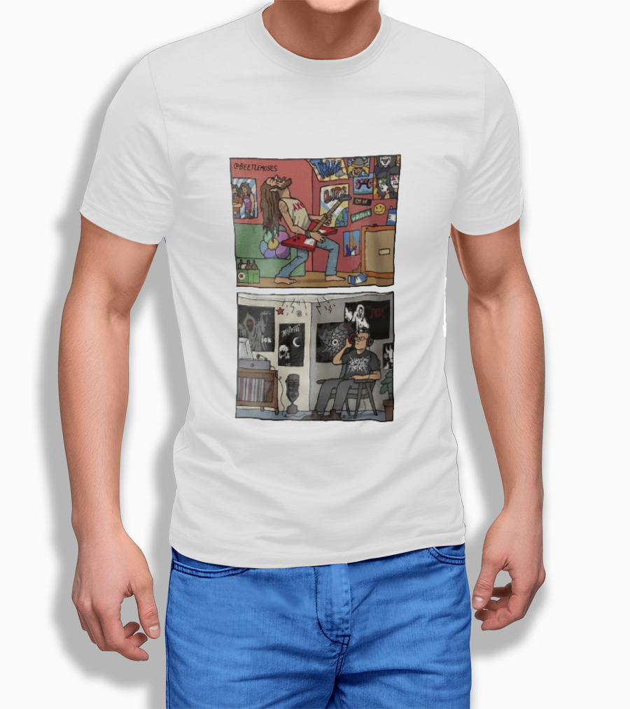 Beetlemoses Comic Heavy Metal Guitarist Listening S Room T-Shirt