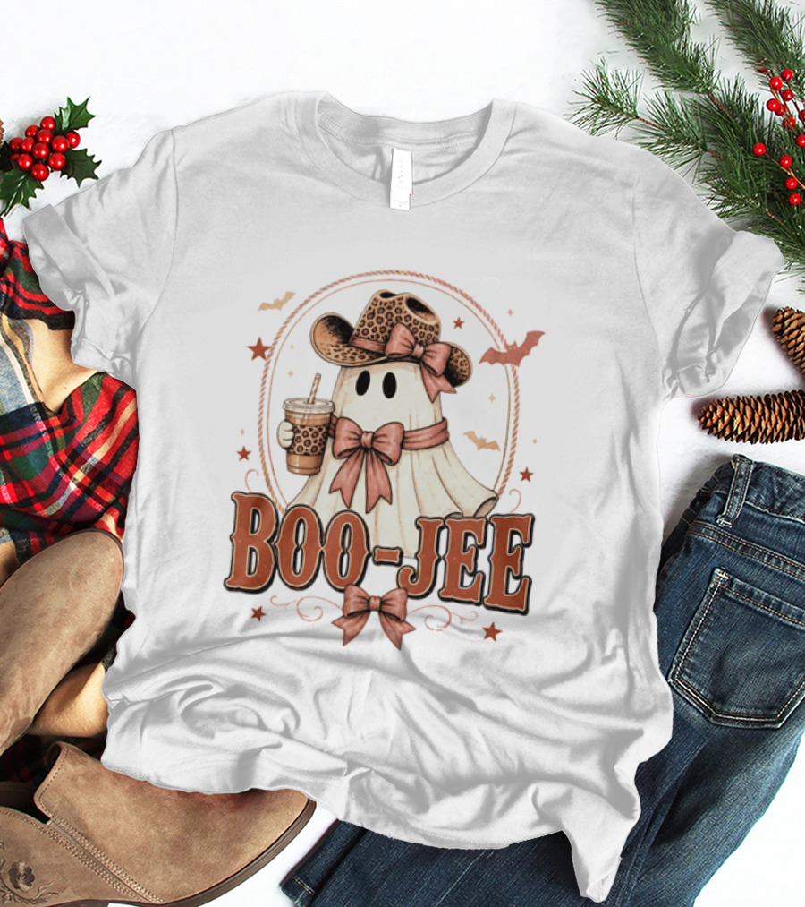 Boo Jee Leopard Cowboy Ghost Iced Coffee Halloween T-Shirt