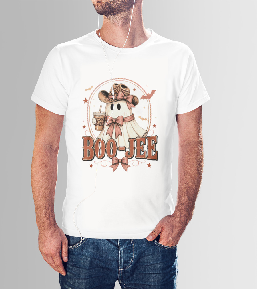 Boo Jee Leopard Cowboy Ghost Iced Coffee Halloween T-Shirt
