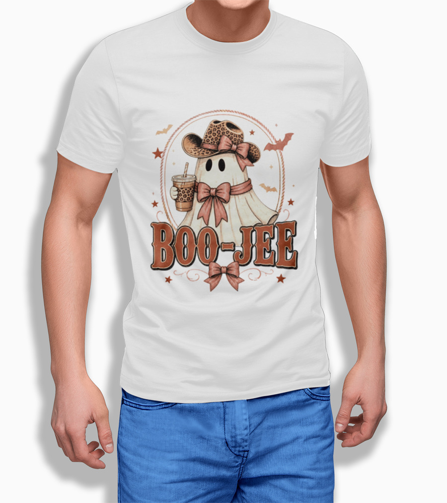 Boo Jee Leopard Cowboy Ghost Iced Coffee Halloween T-Shirt