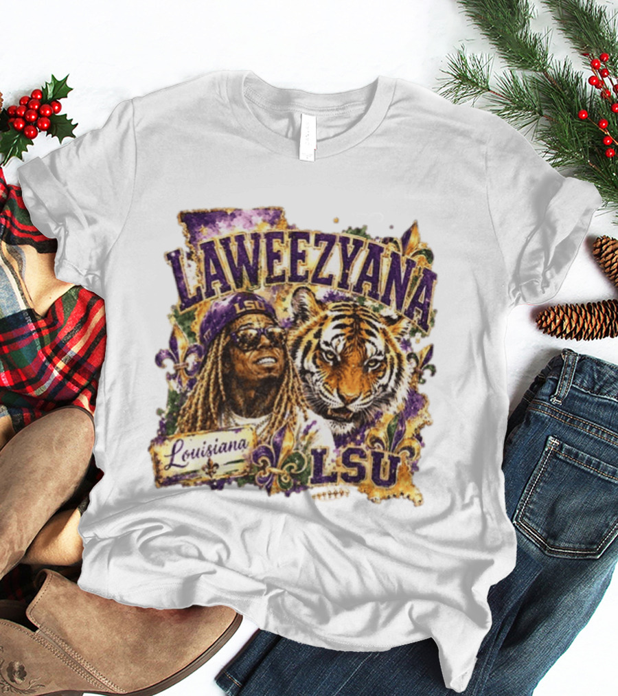 Laweezyana Lil Wayne LSU Louisiana Football Tiger Fleur De Lis T-Shirt