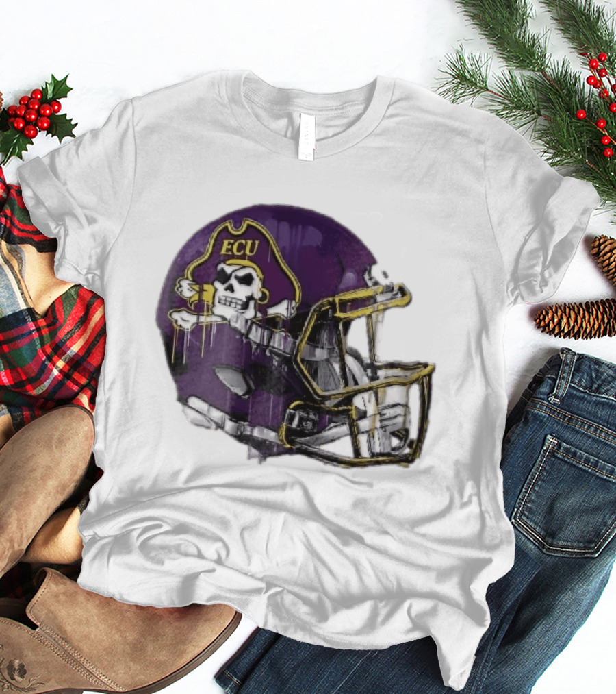 ECU Pirates Purple Helmet Dripping Paint Football NCAA Pd Moreno T-Shirt