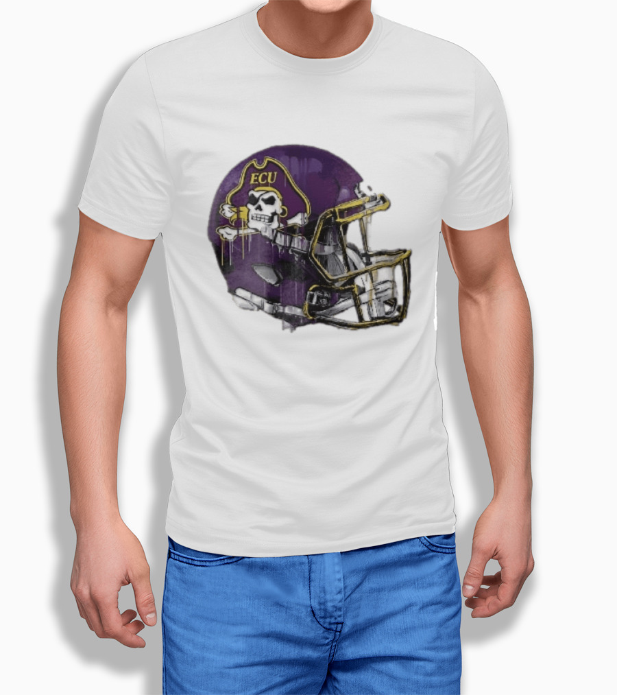 ECU Pirates Purple Helmet Dripping Paint Football NCAA Pd Moreno T-Shirt
