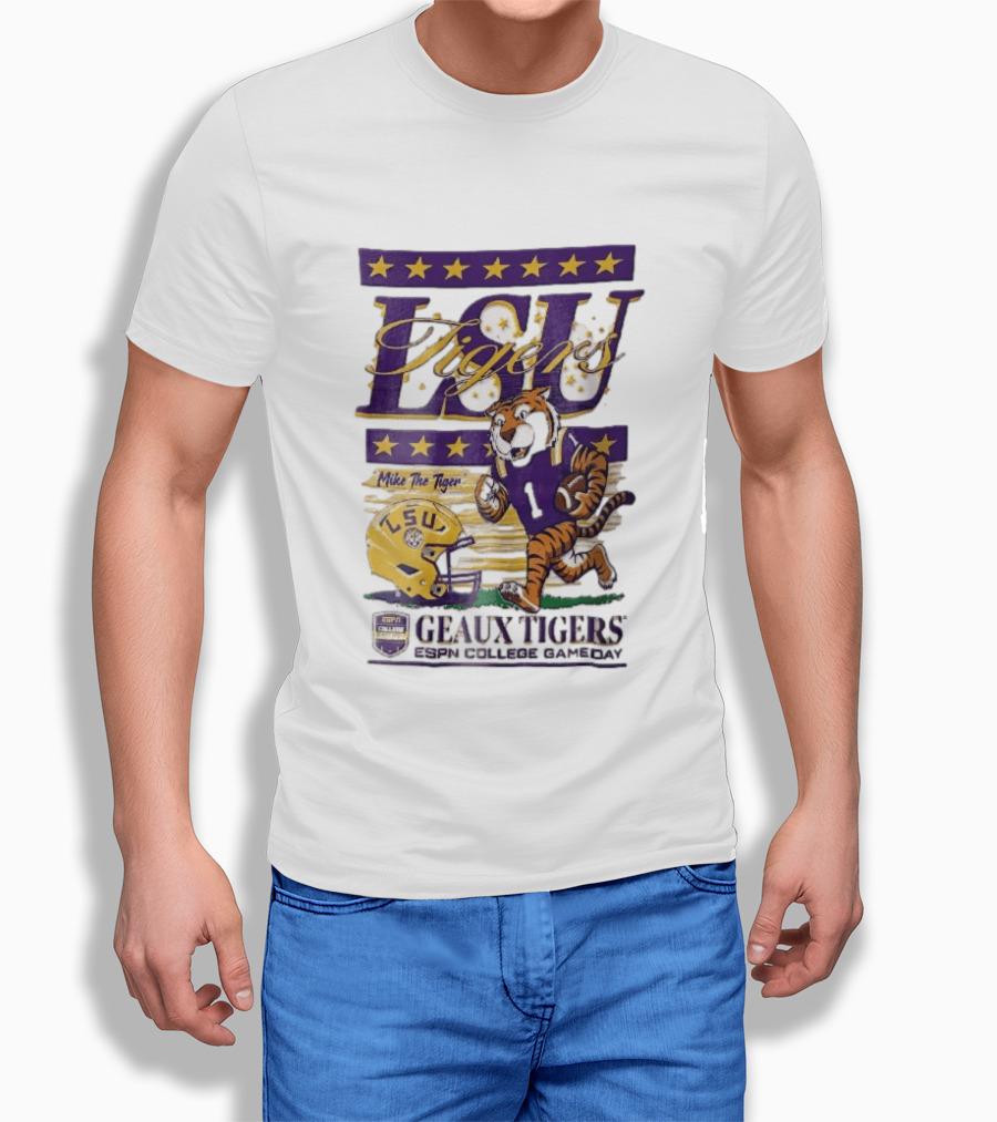 LSU Tigers Mike The Tiger Geaux ESPN College Gameday Football Helmet Stars T-Shirt