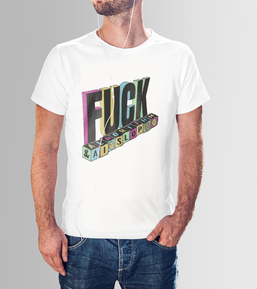 Fuck Algorithm And AI Slop 3D Toy Blocks Sad Faces T-Shirt