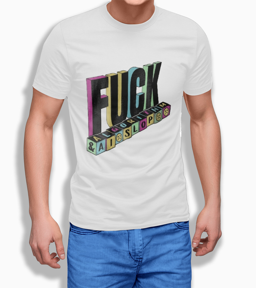 Fuck Algorithm And AI Slop 3D Toy Blocks Sad Faces T-Shirt