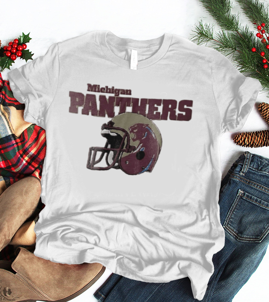 Panthers Vintage Helmet With Michigan Team Name Distressed T-Shirt