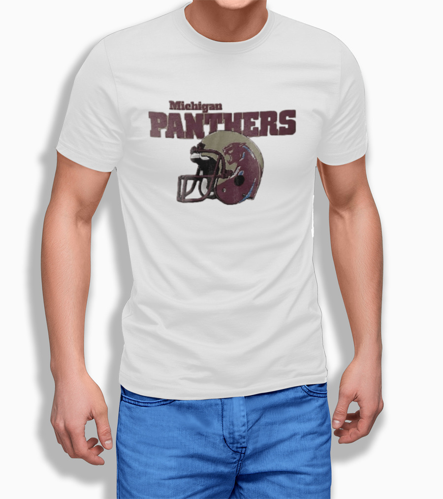 Panthers Vintage Helmet With Michigan Team Name Distressed T-Shirt