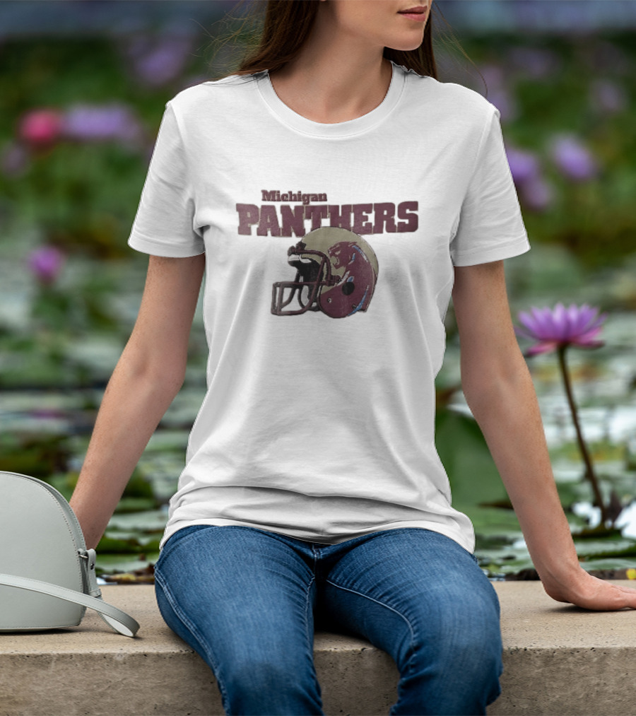 Panthers Vintage Helmet With Michigan Team Name Distressed T-Shirt