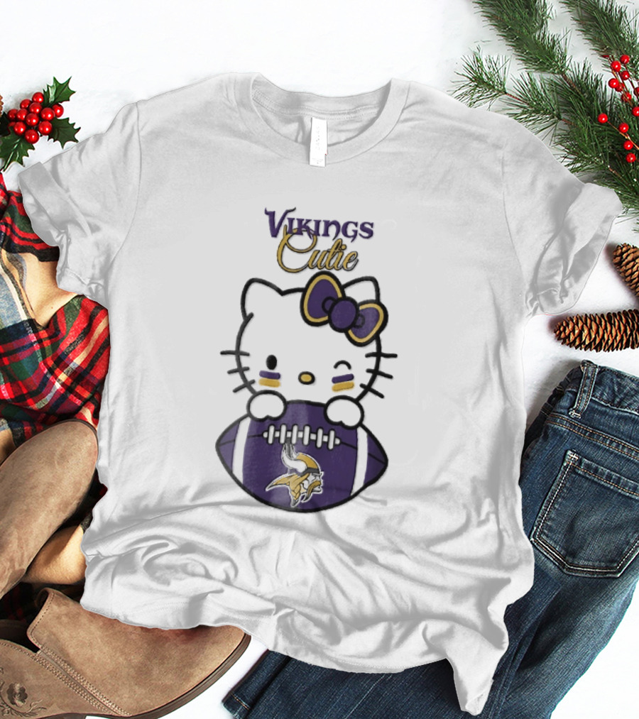 Vikings Cutie Cartoon Cat Bow Minnesota Football T-Shirt
