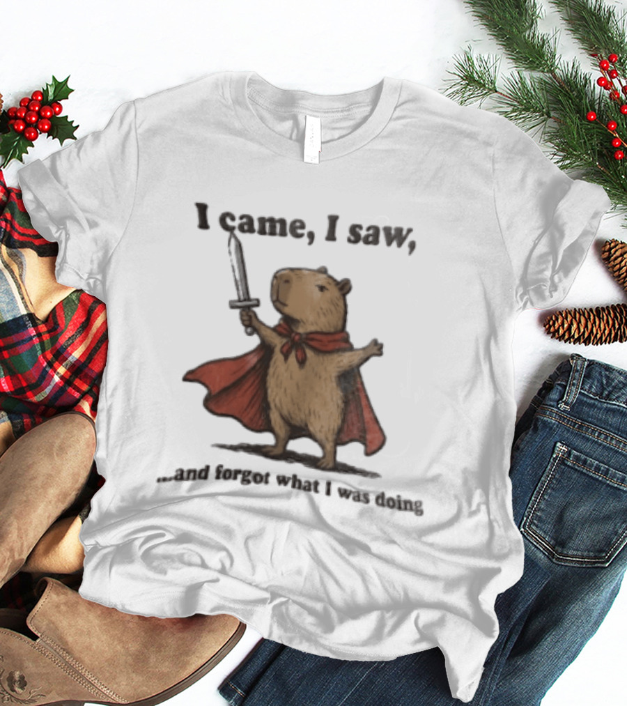 I Came I Saw Capybara Wearing Red Cape Holding Sword Forgot What I Was Doing T-Shirt