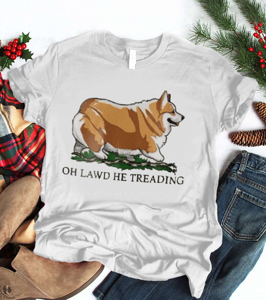 Oh Lawd He Treading Corgi On Snake Cartoon T-Shirt