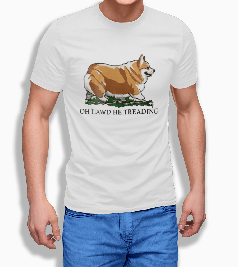 Oh Lawd He Treading Corgi On Snake Cartoon T-Shirt