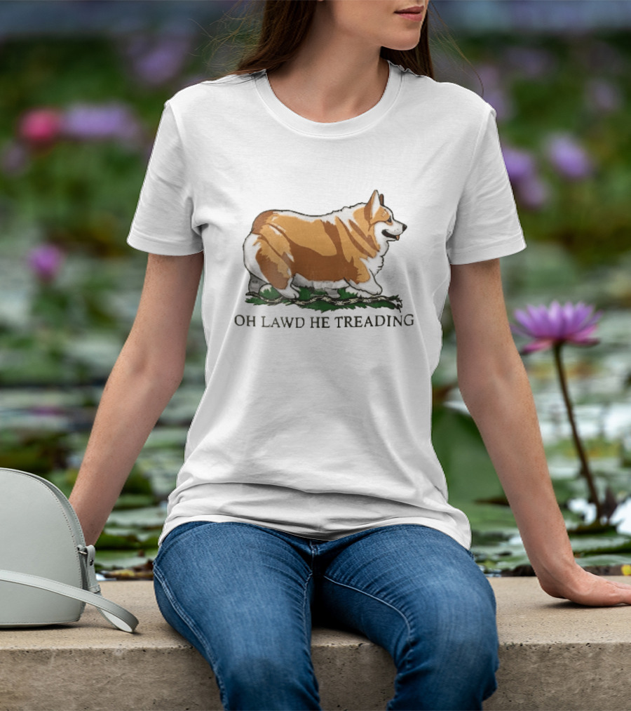 Oh Lawd He Treading Corgi On Snake Cartoon T-Shirt