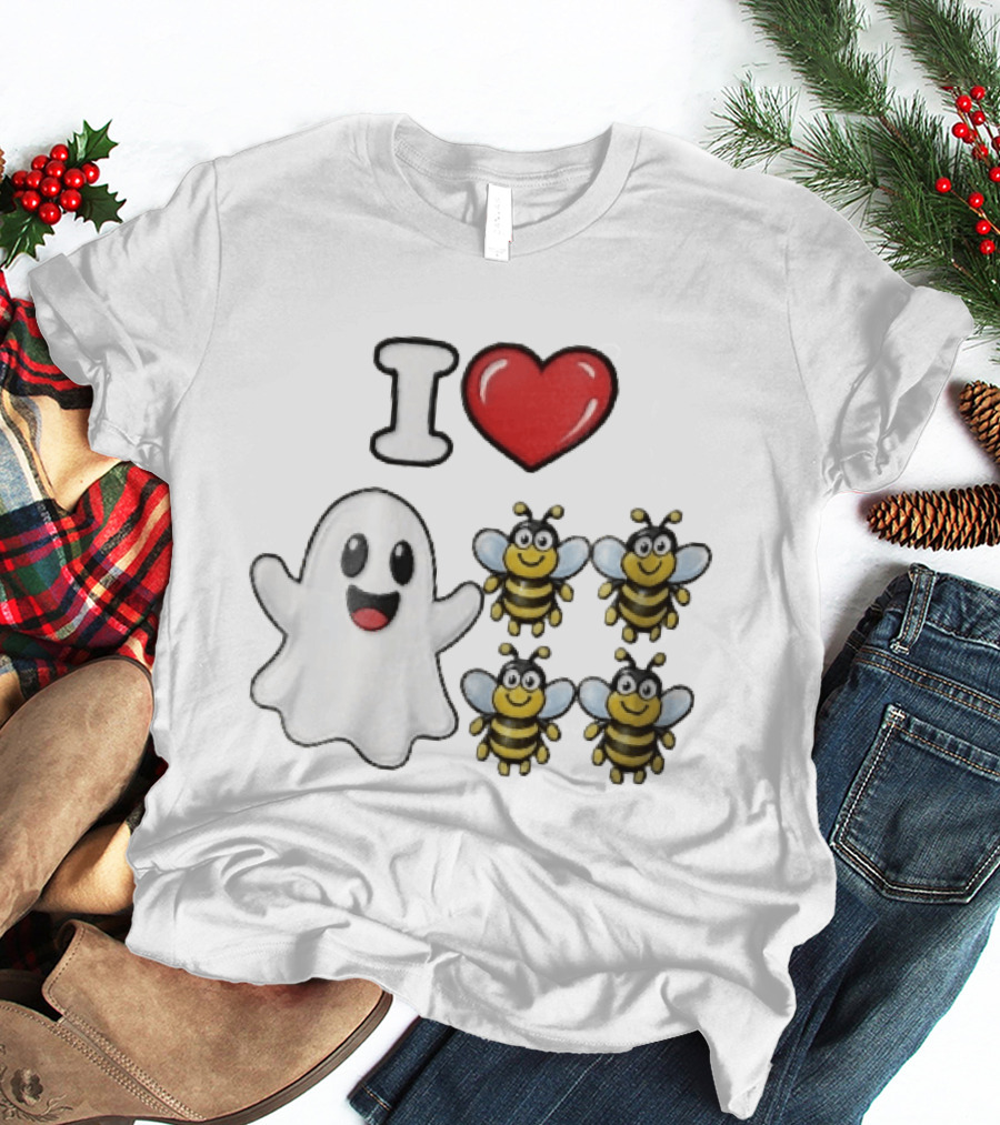 I Love Heart Ghost Honeybees Fun Halloween Cute T-Shirt