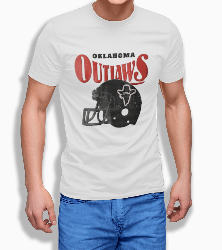 Oklahoma Outlaws Distressed Black Helmet Masked Bandit 2025 T-Shirt