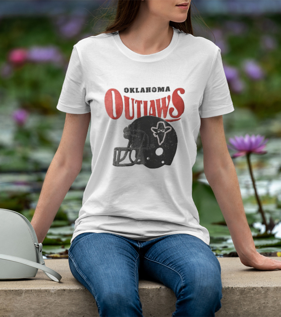 Oklahoma Outlaws Distressed Black Helmet Masked Bandit 2025 T-Shirt
