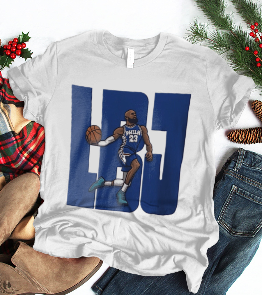 Philadelphia 76ers Phila 23 Cartoon Caricature Basketball Player Dribbling Lbj T-Shirt