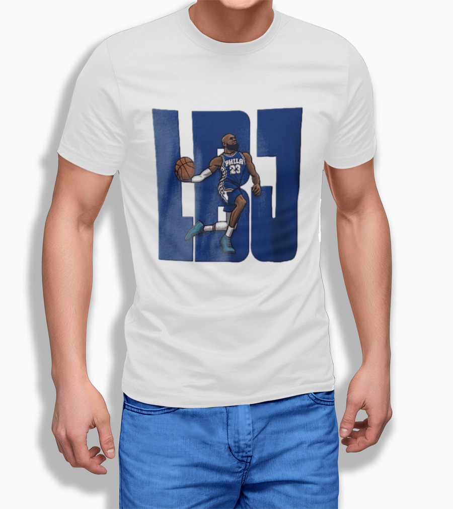 Philadelphia 76ers Phila 23 Cartoon Caricature Basketball Player Dribbling Lbj T-Shirt