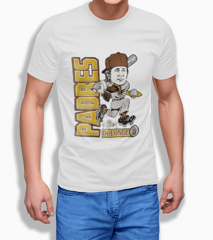 San Diego Padres DeLonge Cartoon Caricature Batter With Orbit Baseball T-Shirt