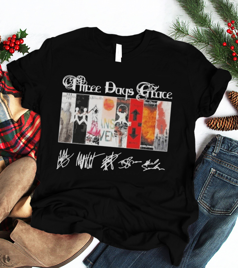 Three Days Grace All Album Covers Band Signatures T-Shirt