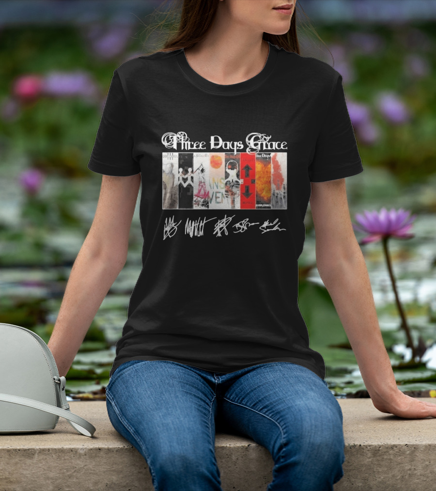 Three Days Grace All Album Covers Band Signatures T-Shirt