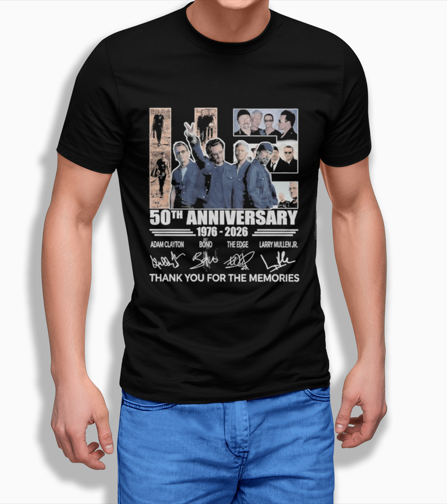 U2 50th Anniversary 1976 2026 Thank You For The Memories Adam Clayton Bono The Edge Larry Mullen Jr T-Shirt
