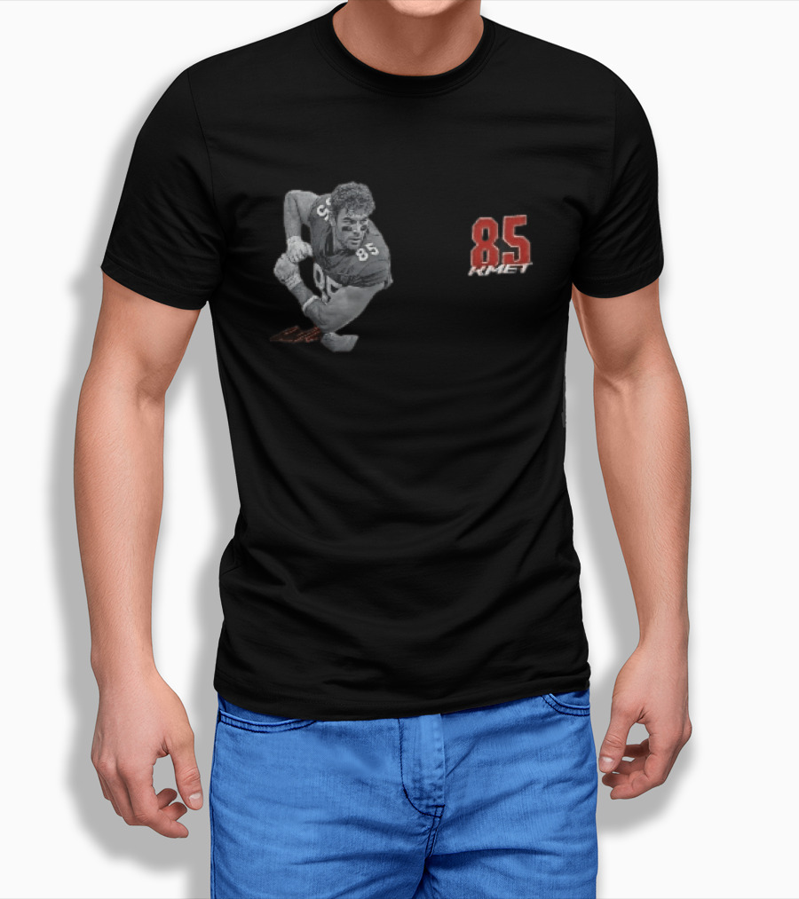 85 Kmet Monochrome Football Action Pose Red Jersey Number T-Shirt