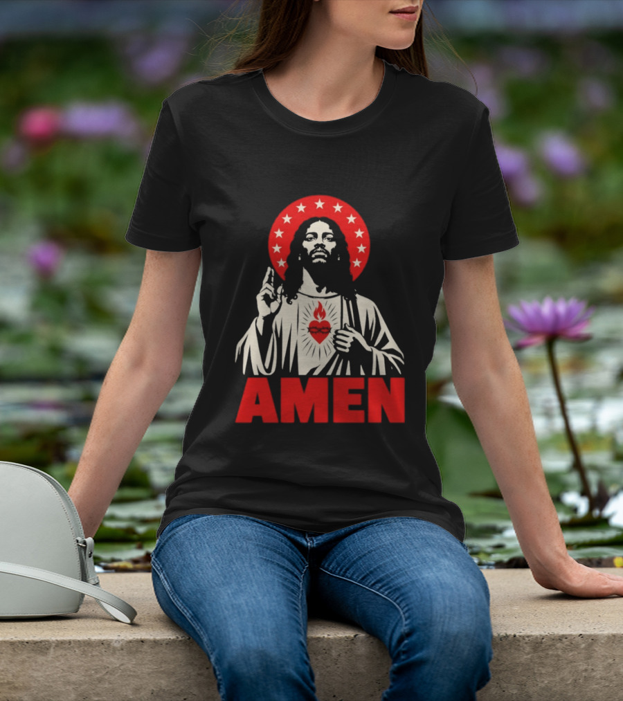 Amen Christ Ain't White Red Stars Iconic Representation T-Shirt